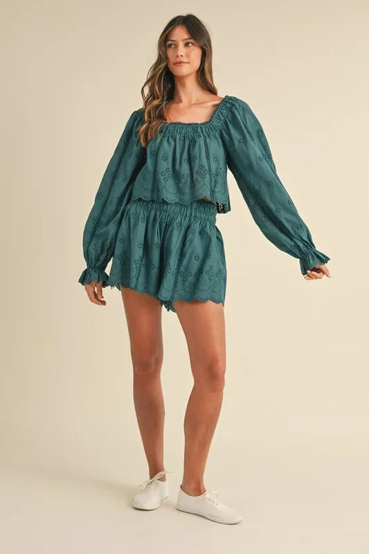 MABLE Embroidered Scalloped Lace Top and Short Set - Clothes For Her Online Store