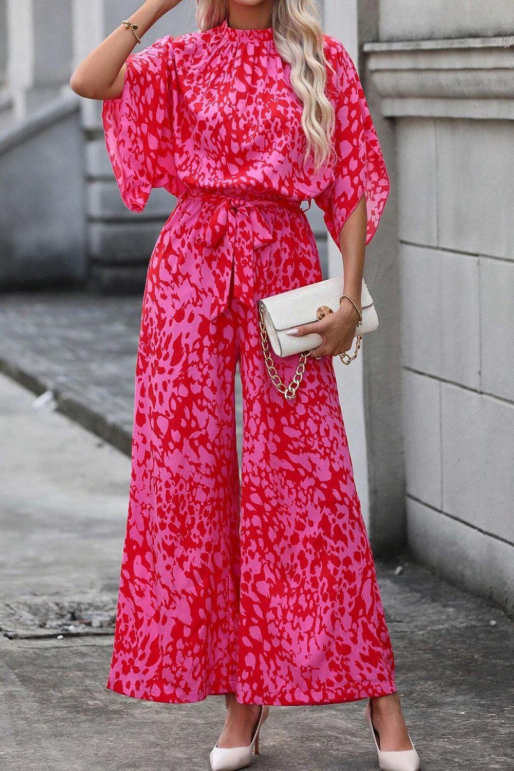 Leopard Belted Wide Leg Jumpsuit - Clothes For Her Online Store
