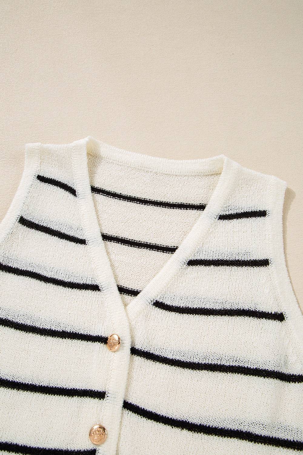 Stripe Button Down V-Neck Sweater Vest