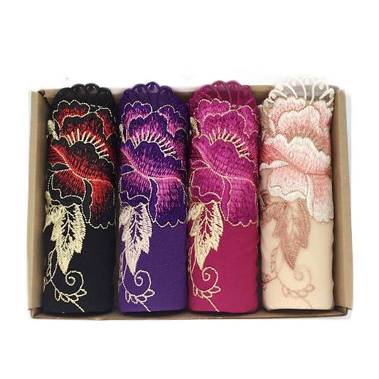 4 Pcs Womens Lace Stretch Sexy Bikini Panties Peony Embroidery Full Briefs Underwear,Beige Black Purple Fuchsia - Clothes For Her Online Store