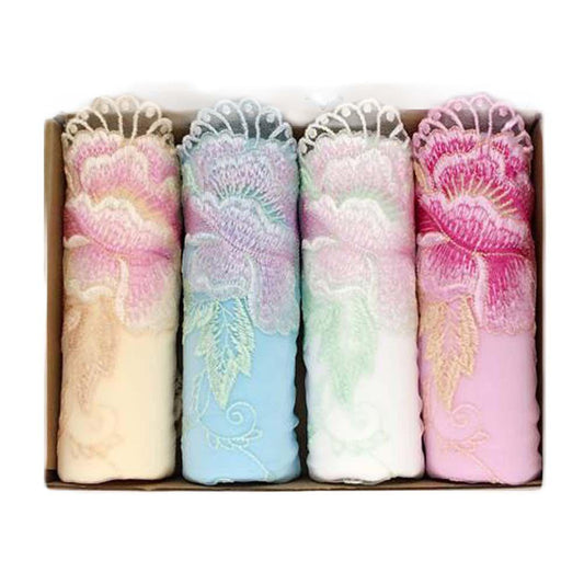 4 Pcs Womens Lace Stretch Sexy Bikini Panties Peony Embroidery Full Briefs Underwear,Beige Blue White Pink - Clothes For Her Online Store