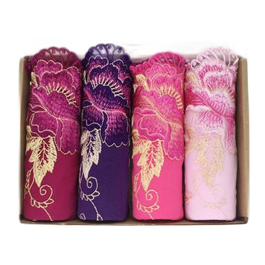 4 Pcs Womens Lace Stretch Sexy Bikini Panties Peony Embroidery Full Briefs Underwear,Purple Fuchsia Rose Red Pink - Clothes For Her Online Store