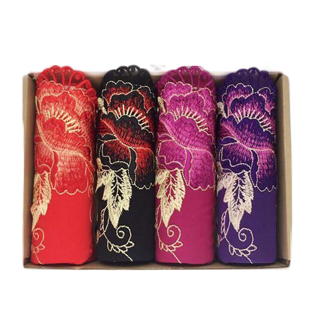 4 Pcs Womens Lace Stretch Sexy Bikini Panties Peony Embroidery Full Briefs Underwear,Red Black Purple Fuchsia - Clothes For Her Online Store
