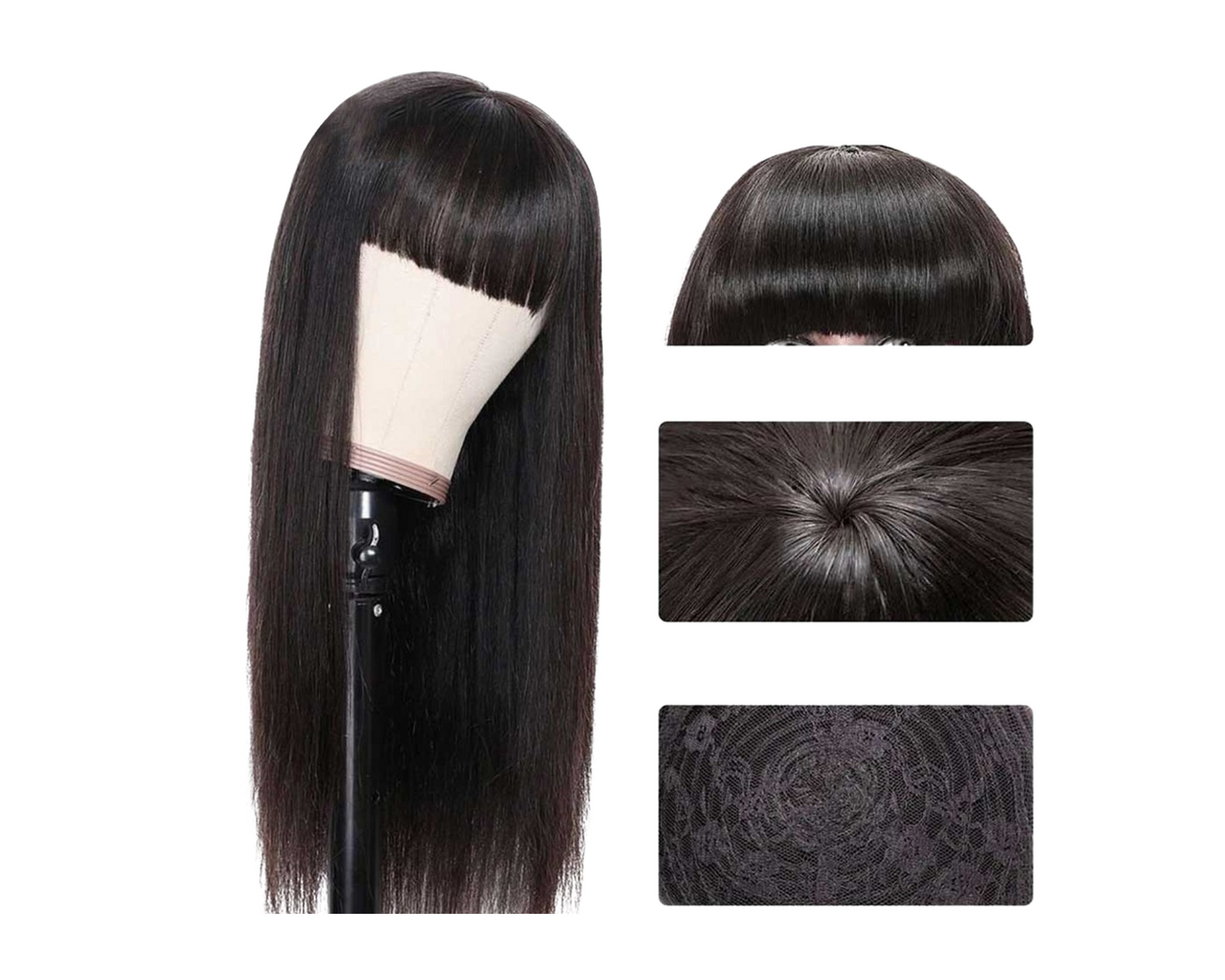 Straight Human Hair Wigs With Bangs Full Machine Made Brazilian HumanBrand Name: BeumaxWigs Length: longWeight: 180% is 230g, 200% is 300gLace Wig Type: Lace Part Material Grade: Remy HairMaterial: Human HairMade Method: Machine MadeCan Be Permed: YesItem