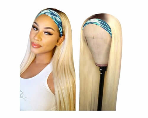 Straight 1B/613 Headband Human Hair Wigs For Black Women Blonde ScarfBrand Name: Beumax Hair Material Grade: Remy Hair Weight: 180% Density is 250g Texture: Straight Hair Human Hair Type: Brazilian Hair Cap Size: Average Size Suitable Dying Colors: All co