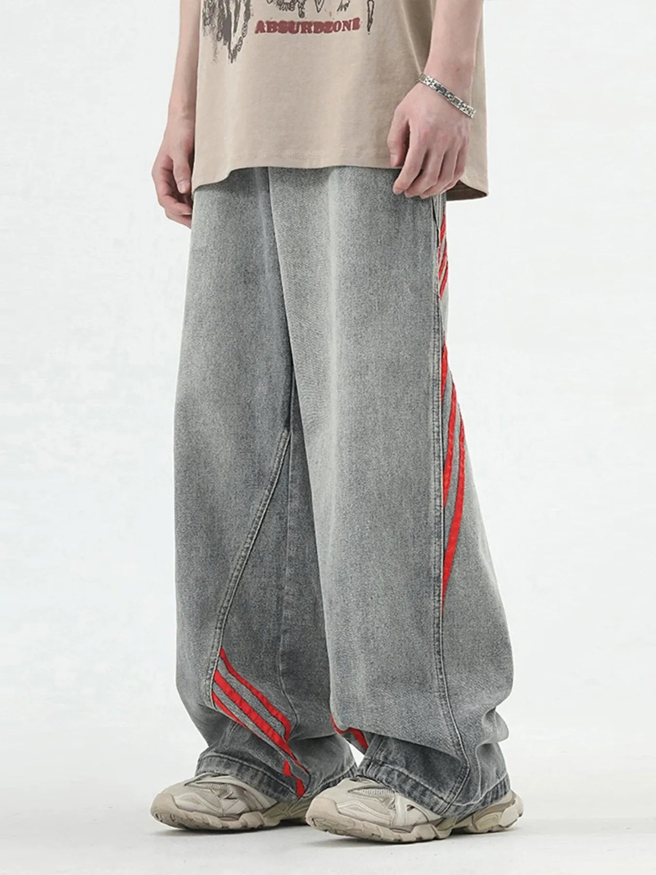 Men's Wide Leg Striped Denim Jeans