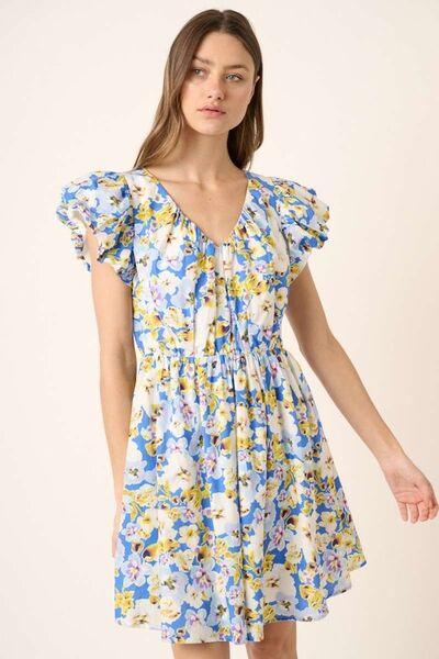 Mittoshop Floral V-Neck Cap Sleeve Mini Dress - Clothes For Her Online Store