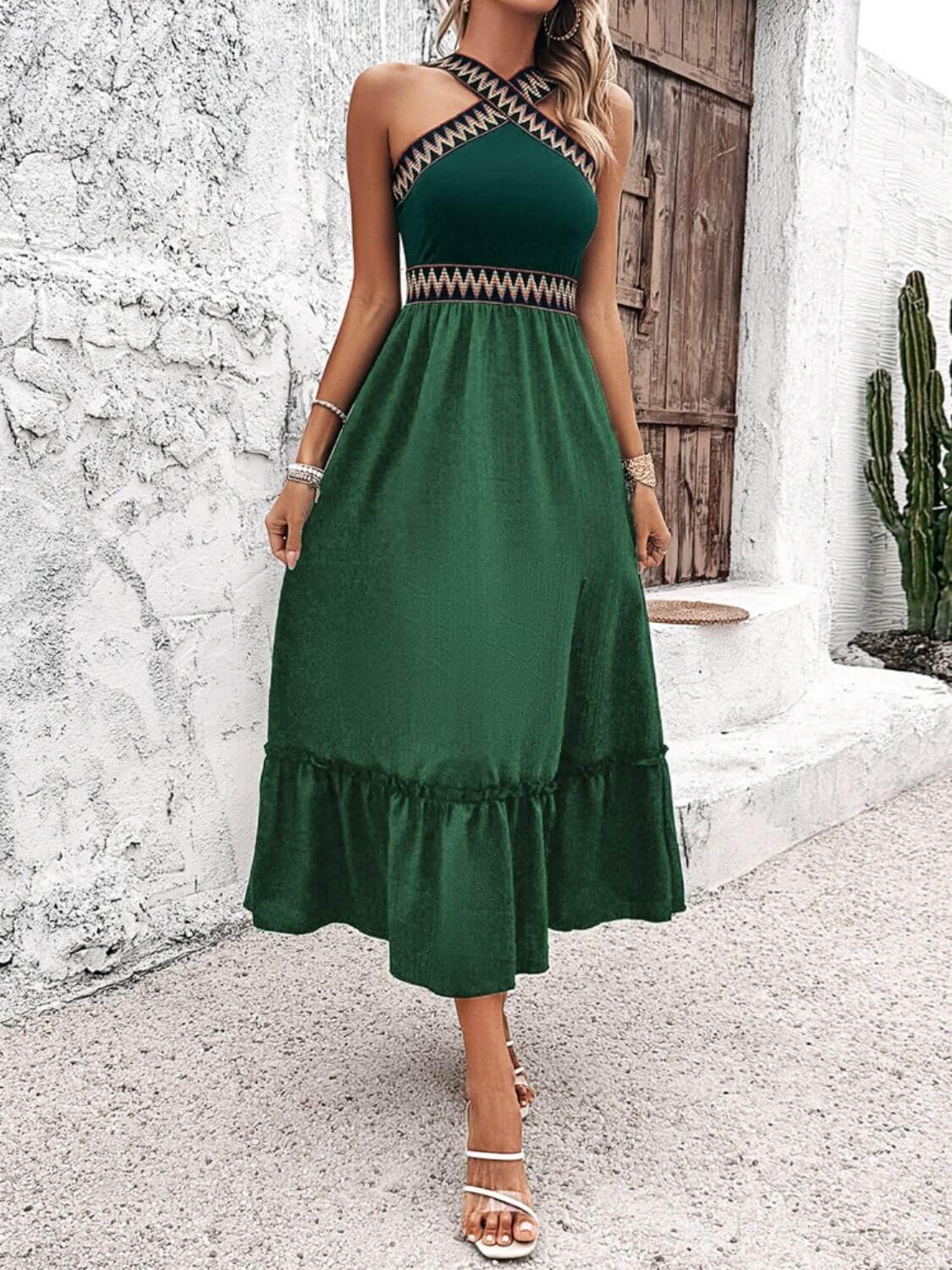 Devine Ruffled Slit Sleeveless Midi Dress