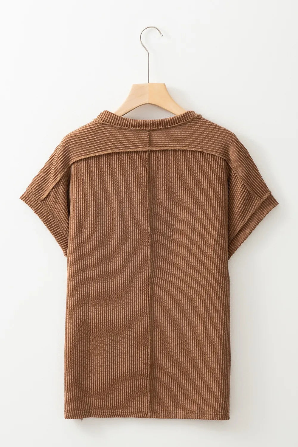 Casual Ribbed Short Sleeve Round Neck T-Shirt