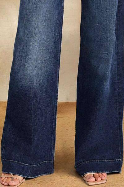 Contrast Drawstring Wide Leg Jeans