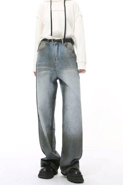 High Waist Baggy Jeans with Pockets