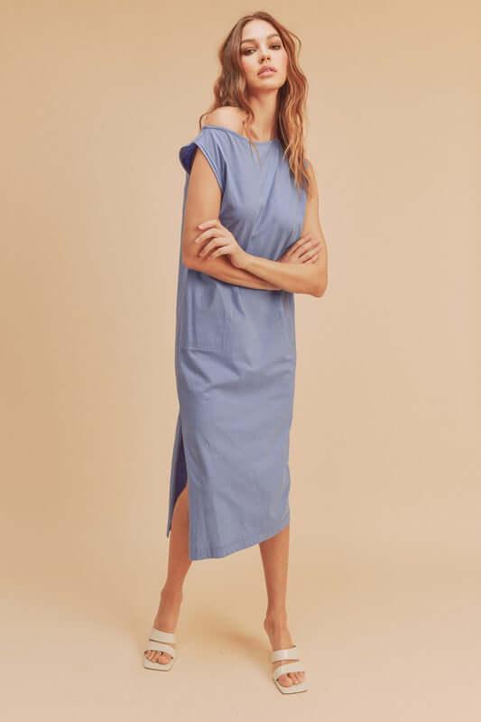 Aemi + Co Side Slit Round Neck Sleeveless Midi Dress