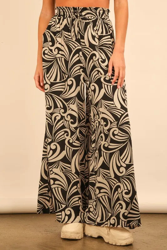 VERY J Full Size Printed Wide Leg Pants Plus Size