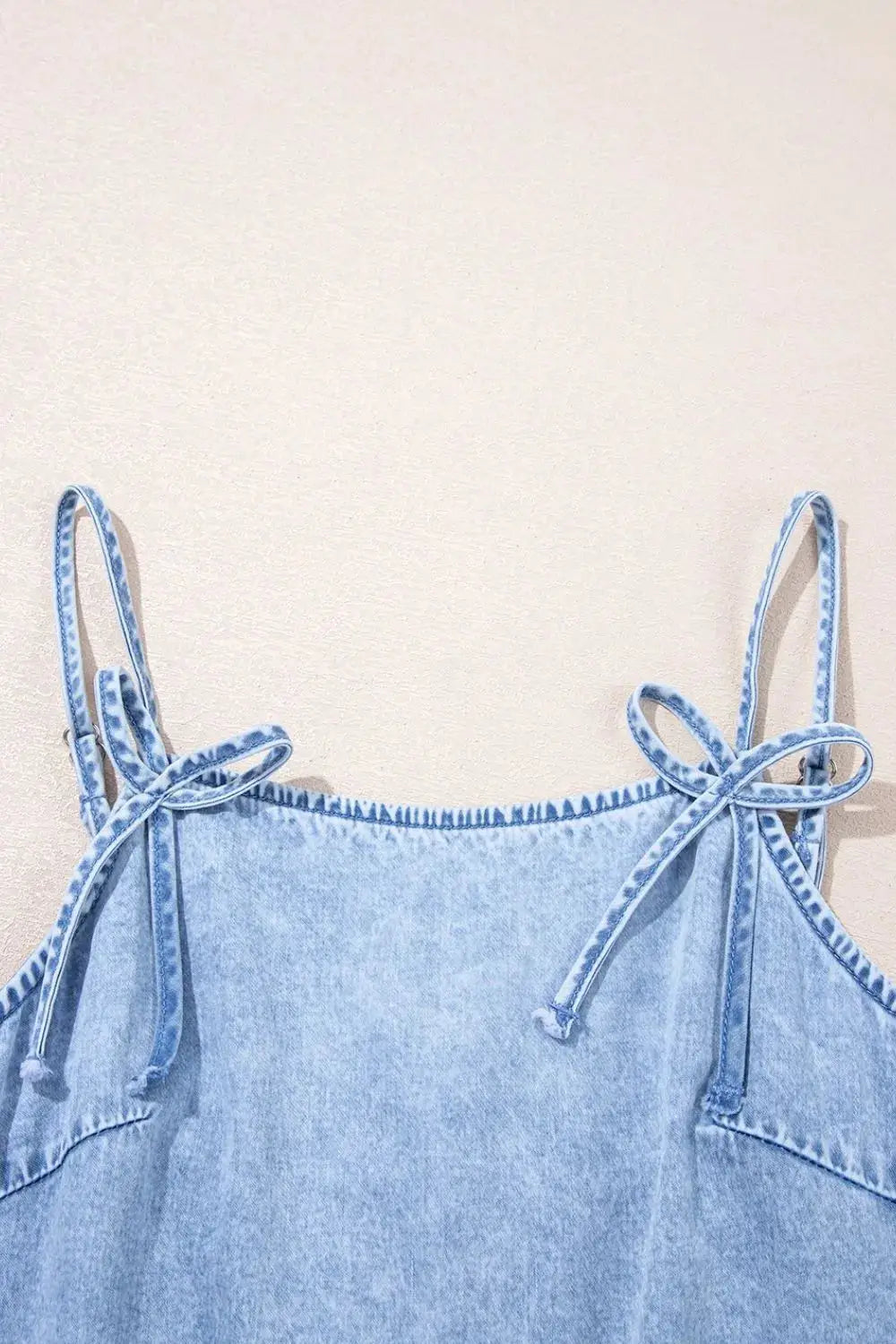 Bow Detail Spaghetti Straps Ruffle Hem Denim Dress - Clothes For Her Online Store