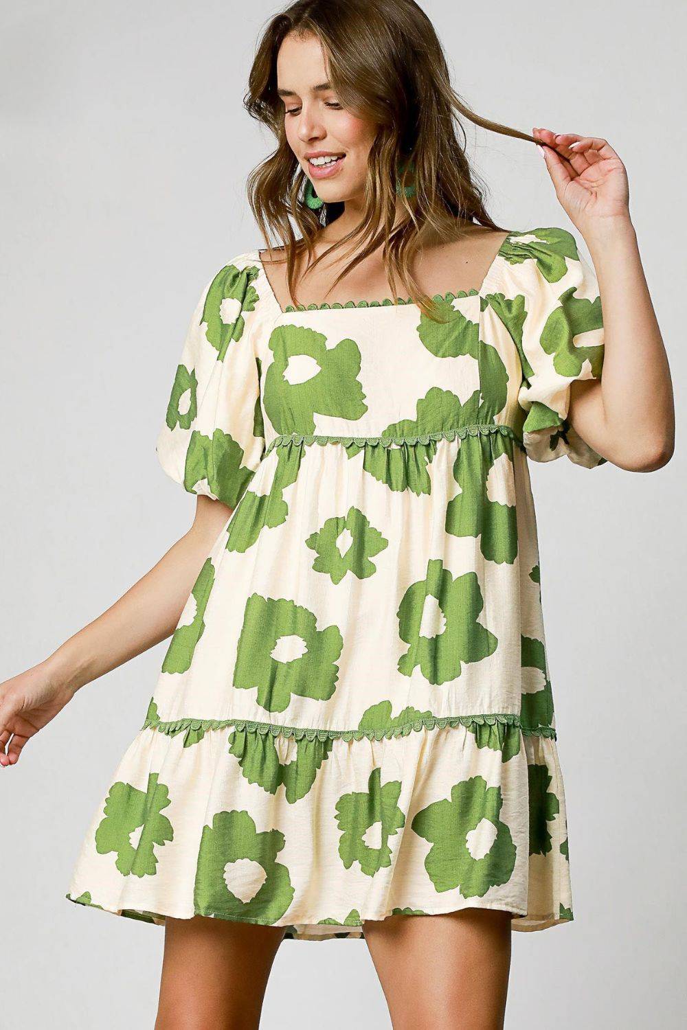 Umgee Full Size Contrast Floral Short Sleeve Mini Dress Plus Size - Clothes For Her Online Store