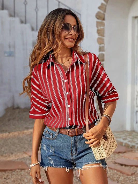 Striped Collared Neck Half Sleeve Shirt