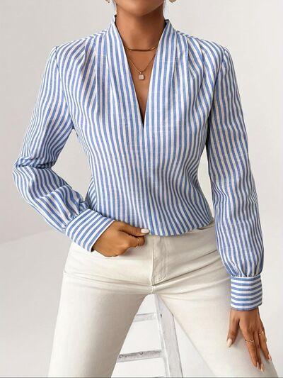 Striped Button Detail Long Sleeve Shirt