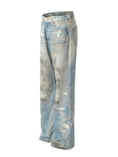 Men's Waste Soil Style Straight Leg Jeans