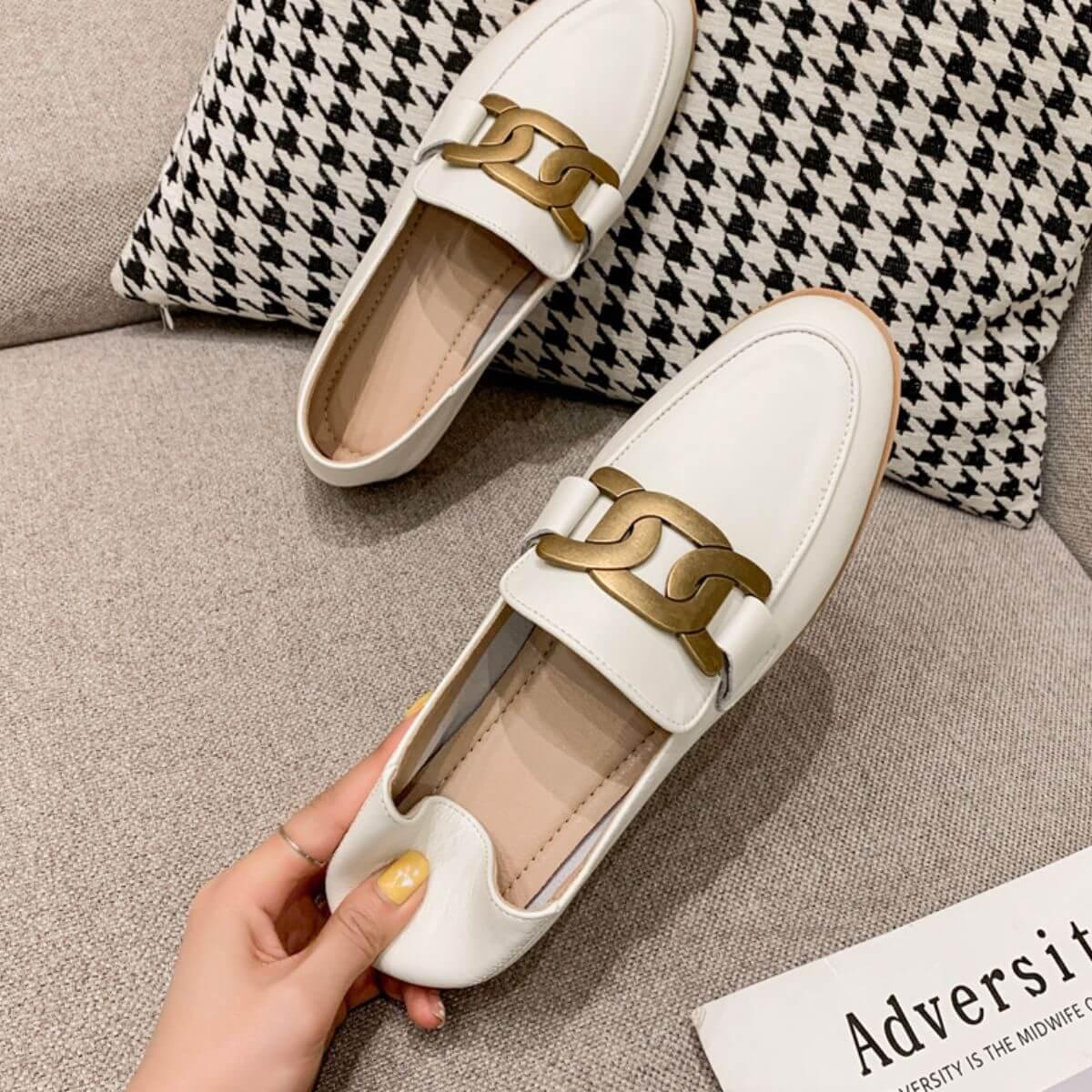 Cowhide Leather Flats Loafers