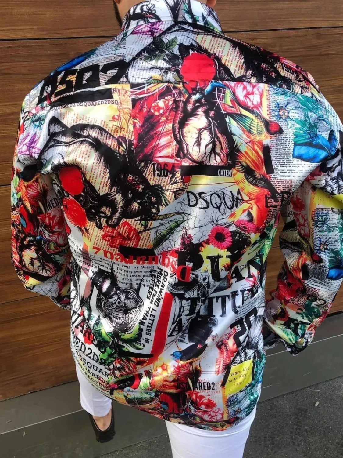 Men's Full Size Printed Collared Neck Long Sleeve Shirt Plus Size