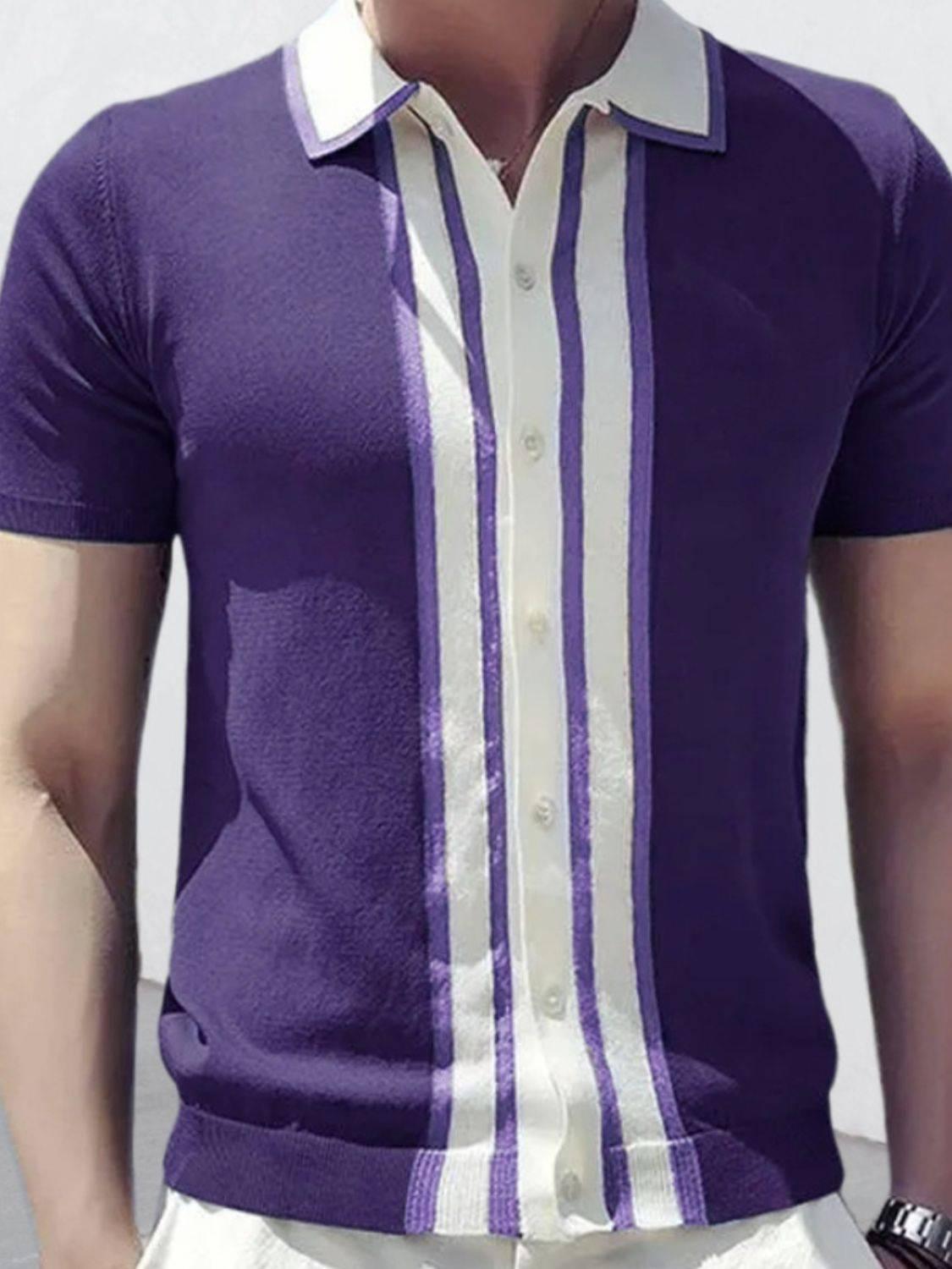 Men's Collared Neck Striped Contrast Knit Polo