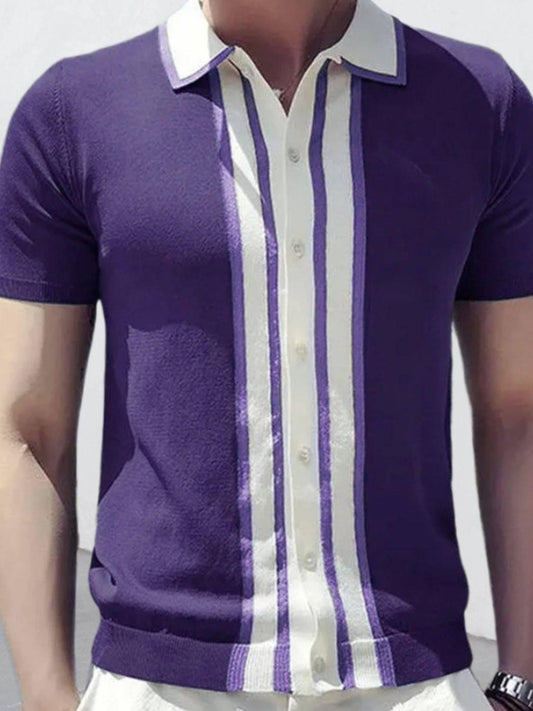 Men's Collared Neck Striped Contrast Knit Polo - Clothes For Her Online Store