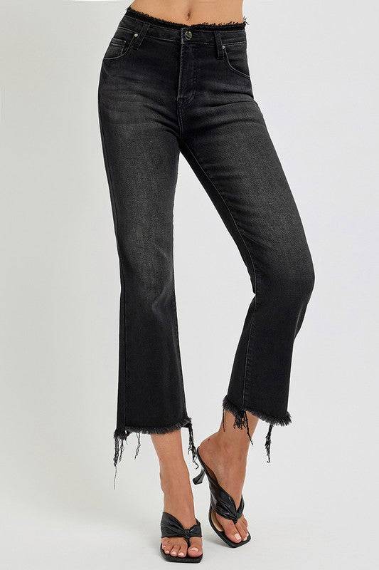 RISEN Full Size Raw Hem Cropped Flare Jeans Plus Size - Clothes For Her Online Store