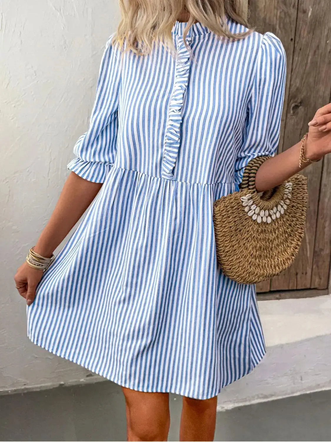 Striped Half Sleeve Mini Shirt Dress - Clothes For Her Online Store