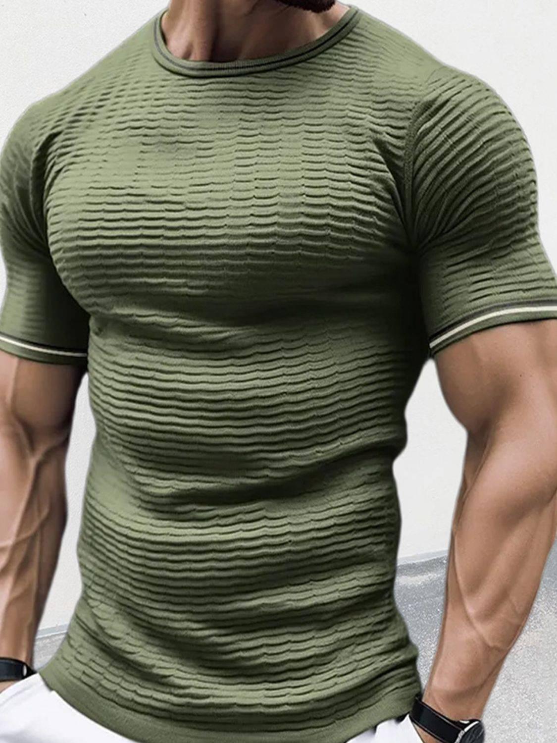 Men's Plus Size Texture Round Neck Contrast Trim T-Shirt