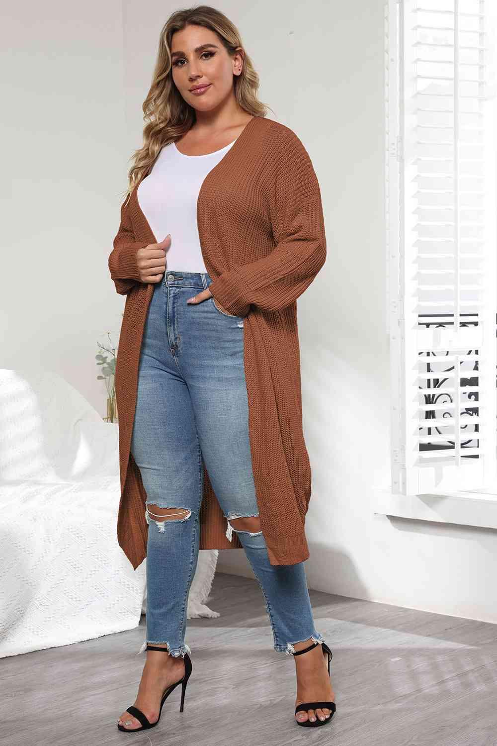 Plus Size Open Front Long Sleeve Cardigan - Clothes For Her Online Store