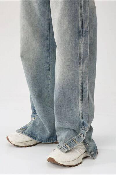 Side Slit Baggy Jeans with Pockets - Clothes For Her Online Store