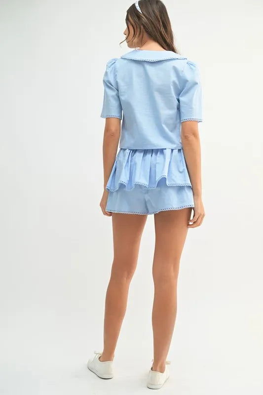 MABLE Collared Button Down Crop Top and Skort Set - Clothes For Her Online Store