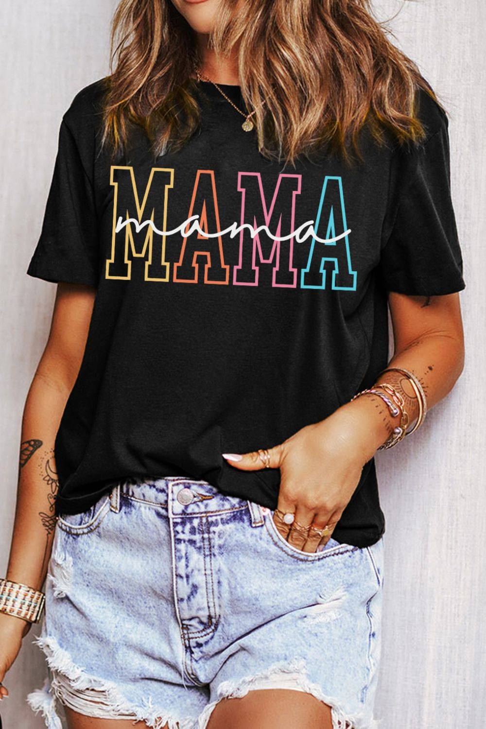 MAMA Round Neck Short Sleeve T-Shirt