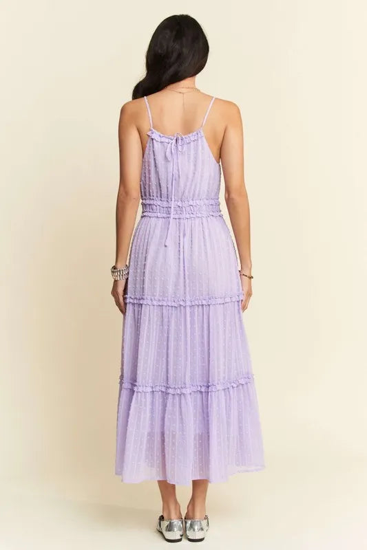 Davi & Dani Texture Swiss Dot Ruffle Square Neck Midi Dress