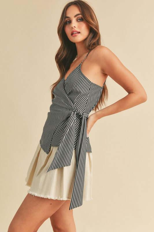 Aemi + Co Side Knotted Surplice Striped Cami