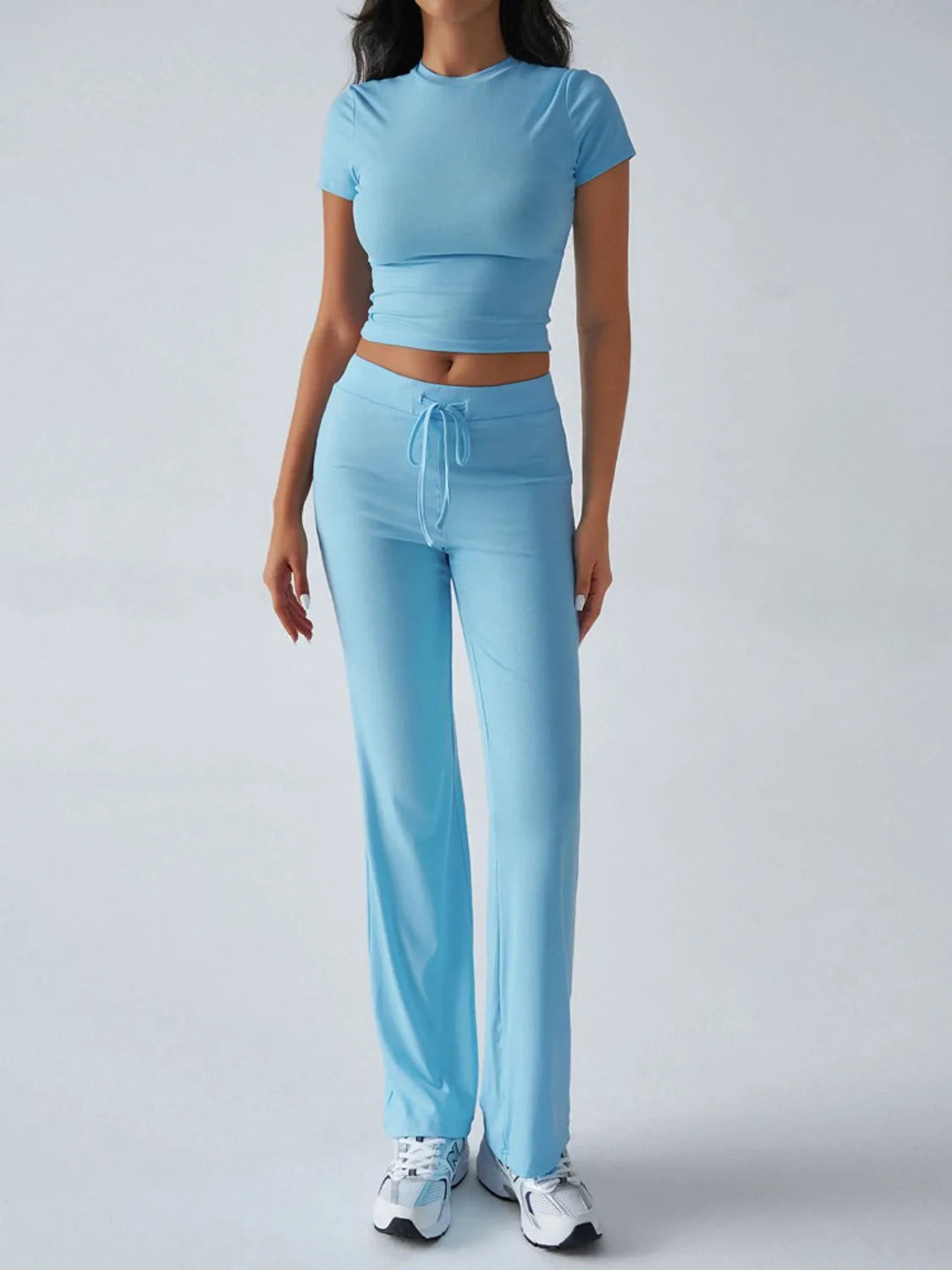 Round Neck Short Sleeve Top and Pants Set