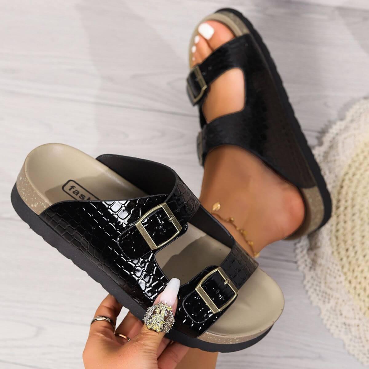 Open Toe Double Buckle Sandals