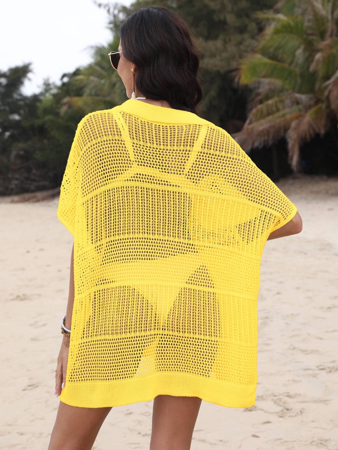 Hollow Out Collared Neck Cover-Up - Clothes For Her Online Store