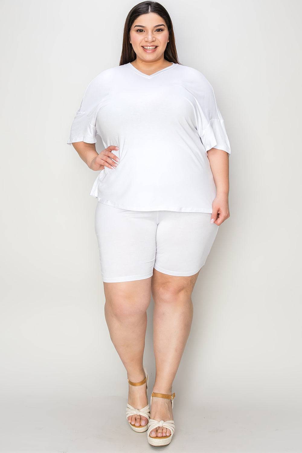 Basic Bae Bamboo Full Size V-Neck Drop Shoulder T-Shirt and Shorts Set - Clothes For Her Online Store