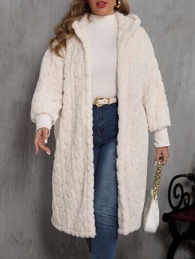Plus Size Open Front Hooded Plush Coat - Clothes For Her Online Store