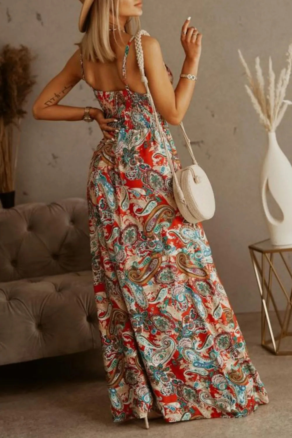 Printed Spaghetti Strap Maxi Dress
