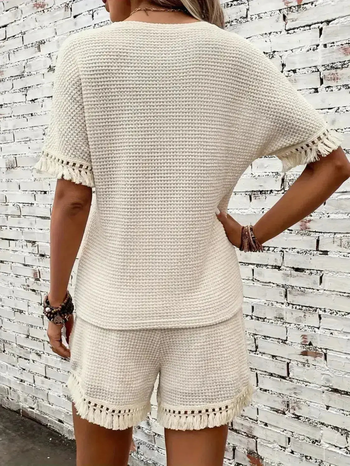 Tassel Round Neck Top and Shorts Set - Clothes For Her Online Store