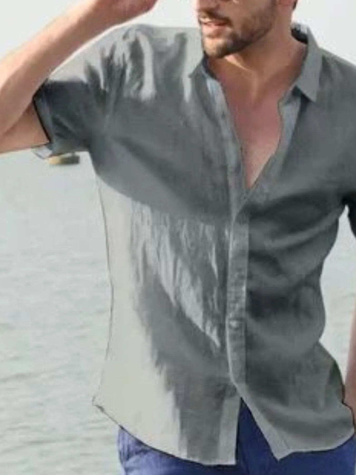 Men's Full Size Classic Linen Button Down Short Sleeve Shirt Plus Size