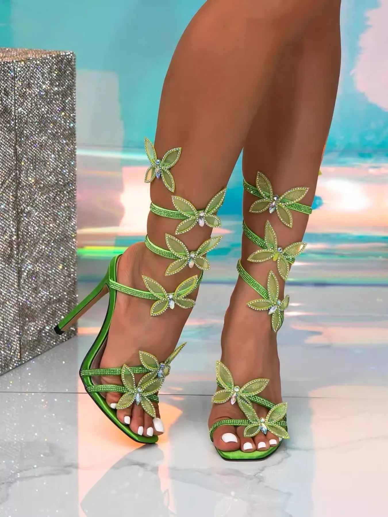 Butterfly Open Toe Stiletto Sandals