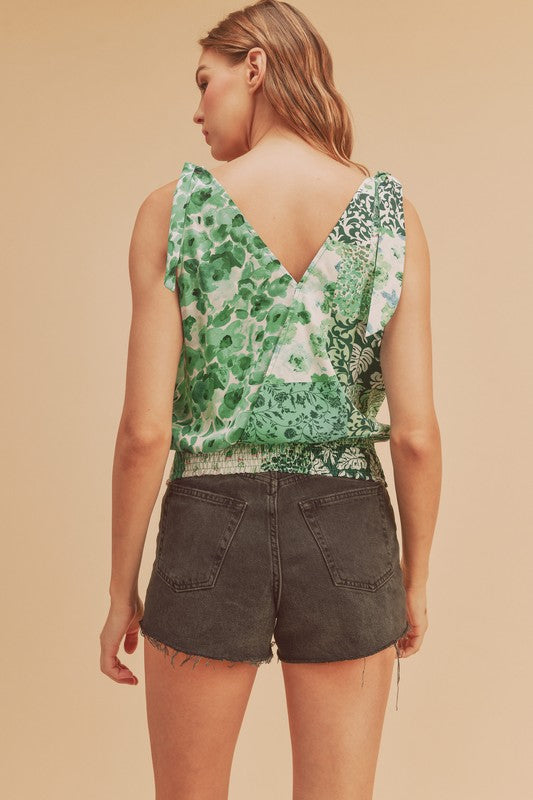 Aemi + Co Smocked Hem Printed Surplice Tank - Clothes For Her Online Store