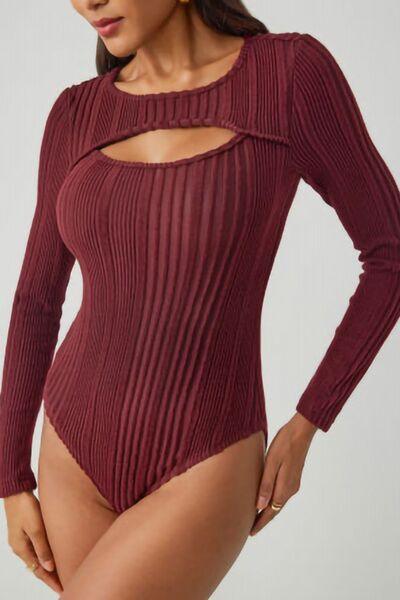 Ribbed Cutout Round Neck Bodysuit