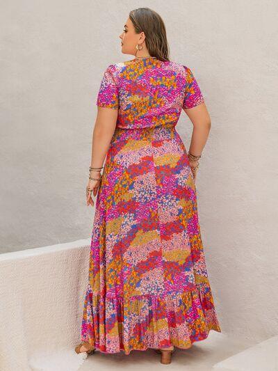 Plus Size Button Up Printed Short Sleeve Maxi Dress - Clothes For Her Online Store