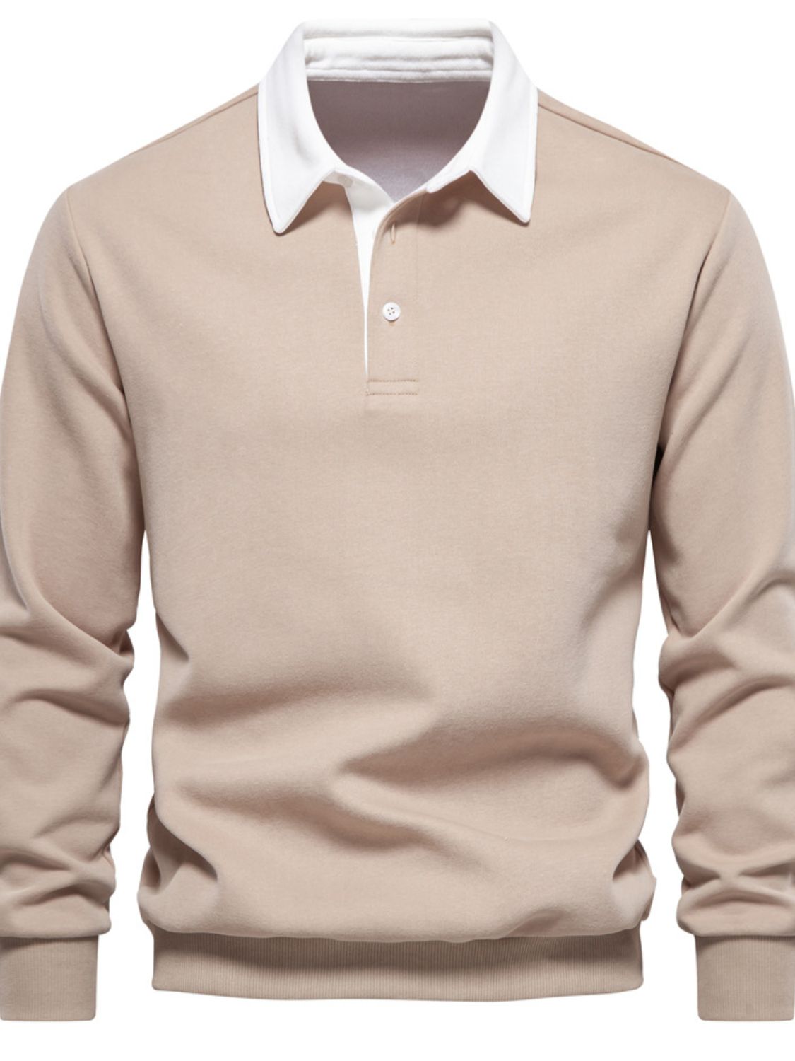 Men's Quarter Button Collared Neck Long Sleeve Polo