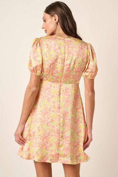 Mittoshop Printed V-Neck Puff Sleeve Mini Dress - Clothes For Her Online Store