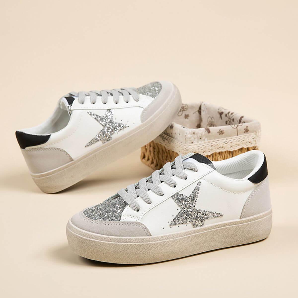 Star Sequin Round Toe Platform Sneakers